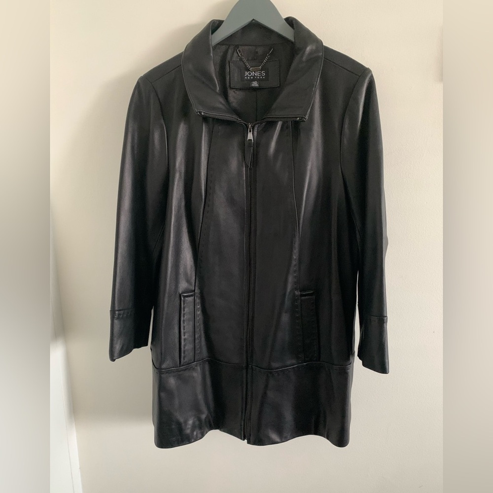 Jones New York Women's Black 100% Genuine Leather Jacket Size L